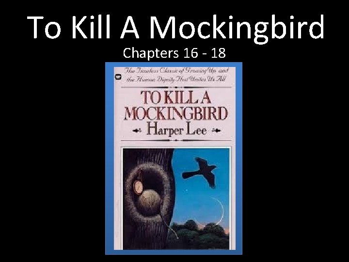 To Kill A Mockingbird Chapters 16 - 18 