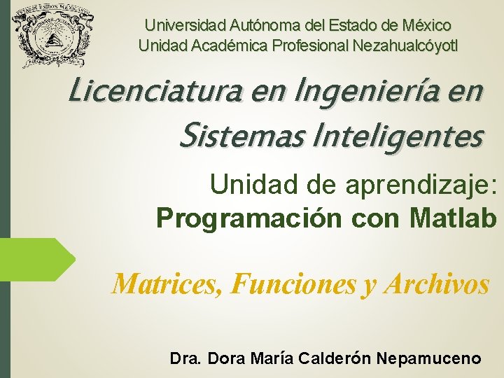 Universidad Autónoma del Estado de México Unidad Académica Profesional Nezahualcóyotl Licenciatura en Ingeniería en