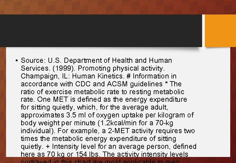  • Source: U. S. Department of Health and Human Services. (1999). Promoting physical