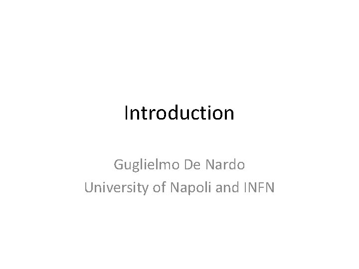 Introduction Guglielmo De Nardo University of Napoli and INFN 