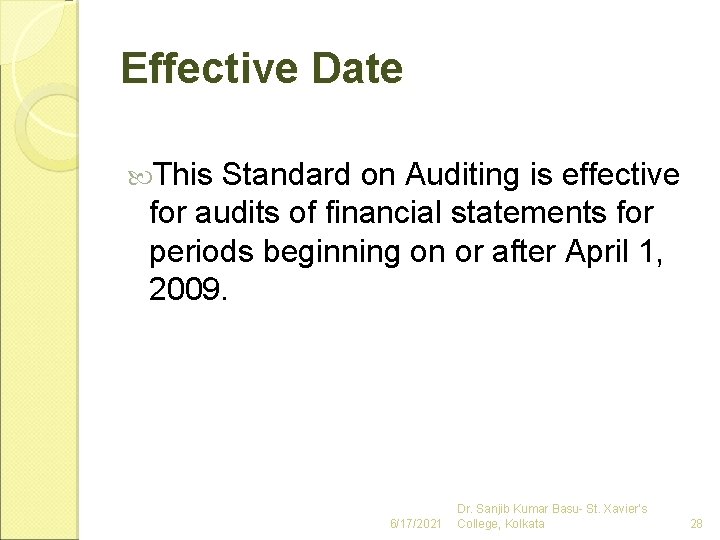 Effective Date This Standard on Auditing is effective for audits of financial statements for
