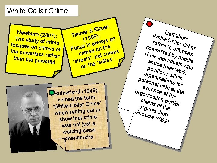 White Collar Crime Newburn (2 007): The study o f crime focuses on crimes