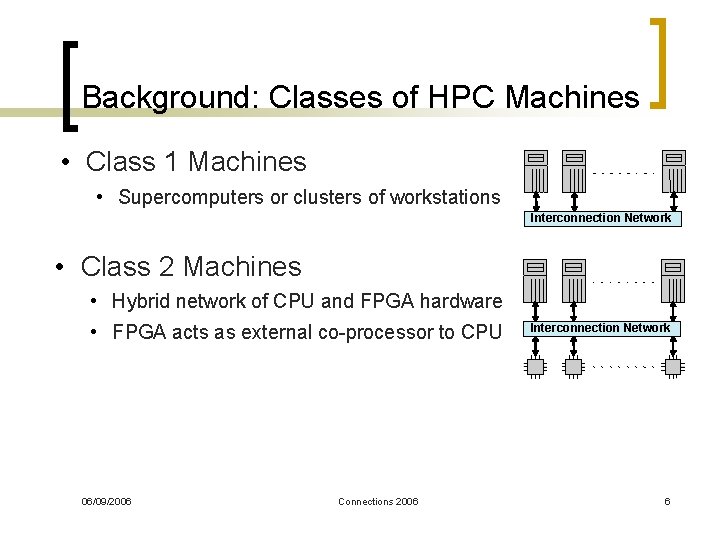Background: Classes of HPC Machines • Class 1 Machines • Supercomputers or clusters of