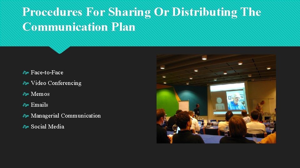 Procedures For Sharing Or Distributing The Communication Plan Face-to-Face Video Conferencing Memos Emails Managerial