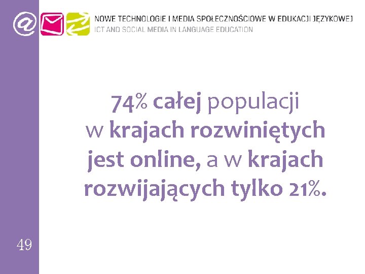 74% całej populacji w krajach rozwiniętych jest online, a w krajach rozwijających tylko 21%.