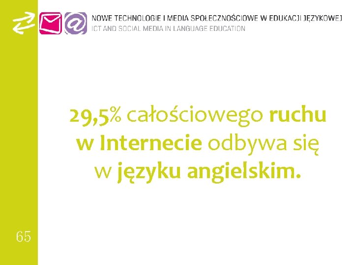 29, 5% całościowego ruchu w Internecie odbywa się w języku angielskim. 65 