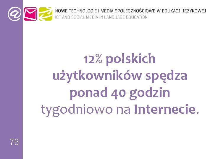 12% polskich użytkowników spędza ponad 40 godzin tygodniowo na Internecie. 76 