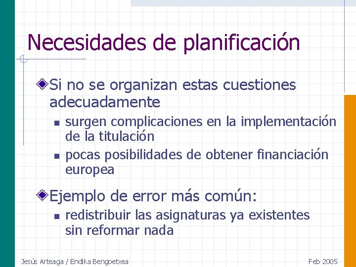 Necesidades de planificación Si no se organizan estas cuestiones adecuadamente n n surgen complicaciones