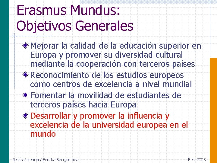 Erasmus Mundus: Objetivos Generales Mejorar la calidad de la educación superior en Europa y