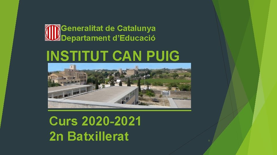 Generalitat de Catalunya Departament d’Educació INSTITUT CAN PUIG Curs 2020 -2021 2 n Batxillerat