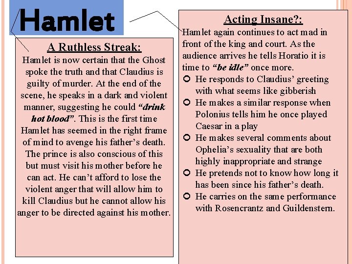 Hamlet A Ruthless Streak: Hamlet is now certain that the Ghost spoke the truth