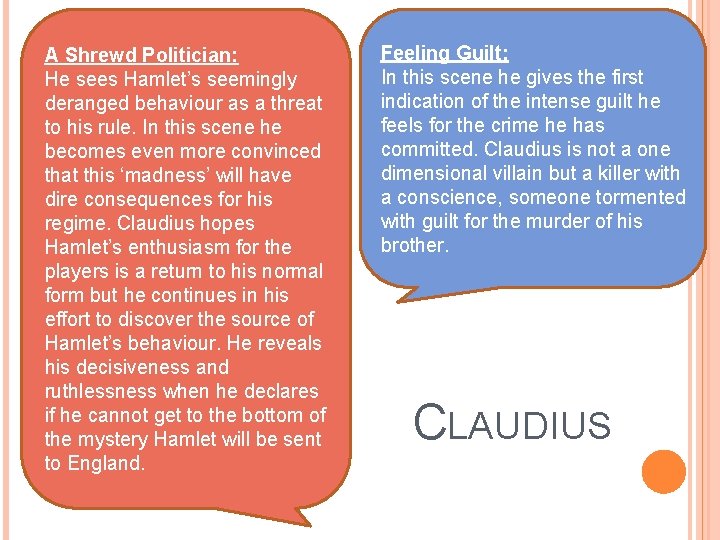A Shrewd Politician: He sees Hamlet’s seemingly deranged behaviour as a threat to his