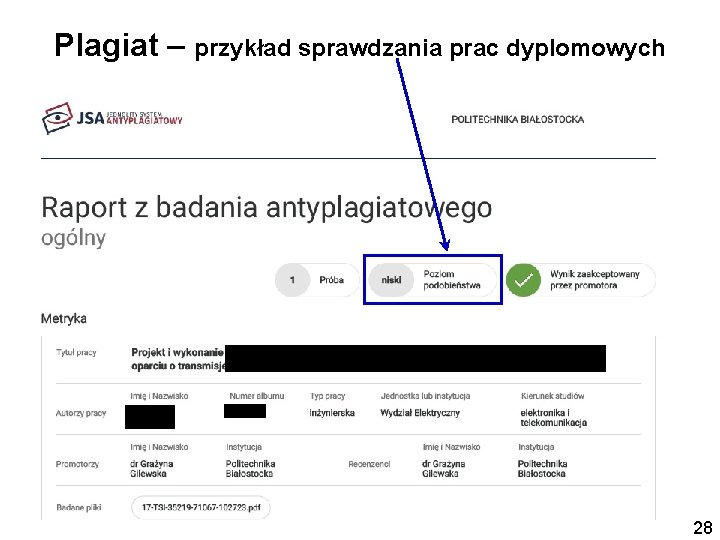 Plagiat – przykład sprawdzania prac dyplomowych 28 