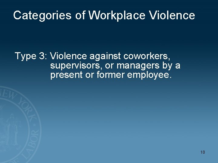 Categories of Workplace Violence Type 3: Violence against coworkers, supervisors, or managers by a