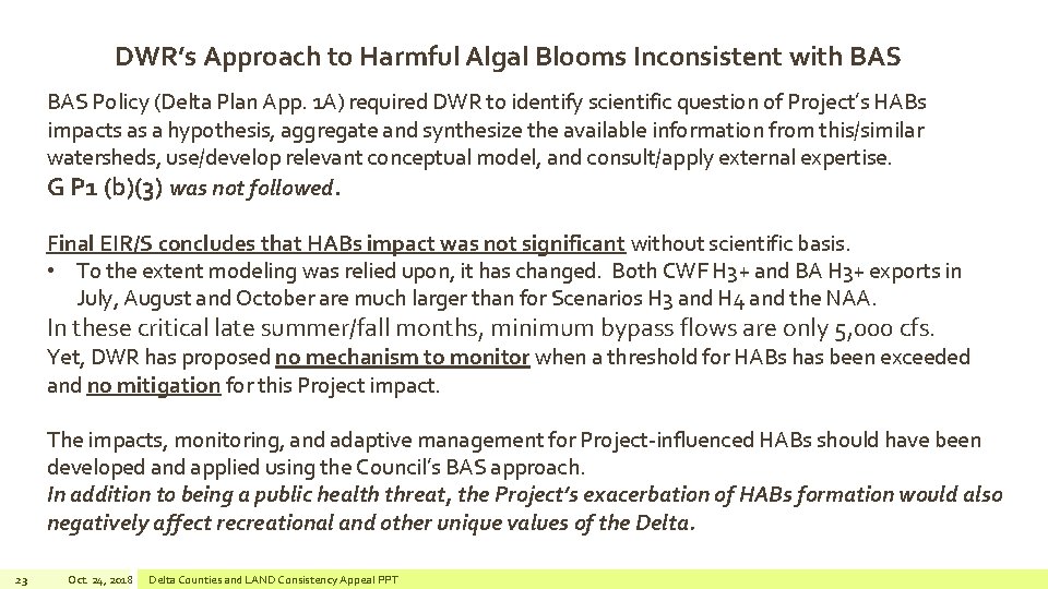 DWR’s Approach to Harmful Algal Blooms Inconsistent with BAS Policy (Delta Plan App. 1