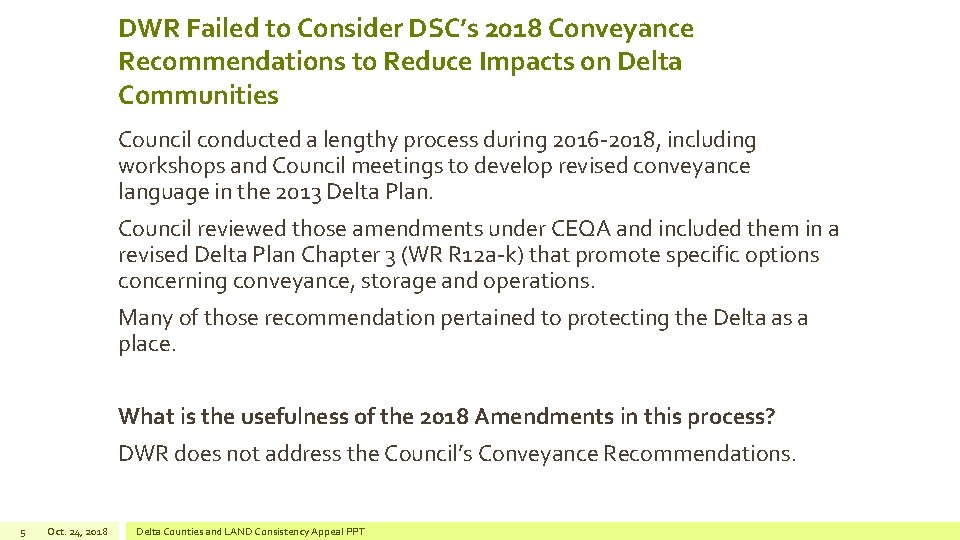 DWR Failed to Consider DSC’s 2018 Conveyance Recommendations to Reduce Impacts on Delta Communities