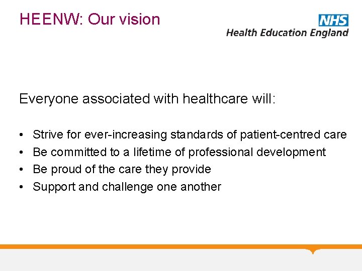 HEENW: Our vision Everyone associated with healthcare will: • • Strive for ever-increasing standards