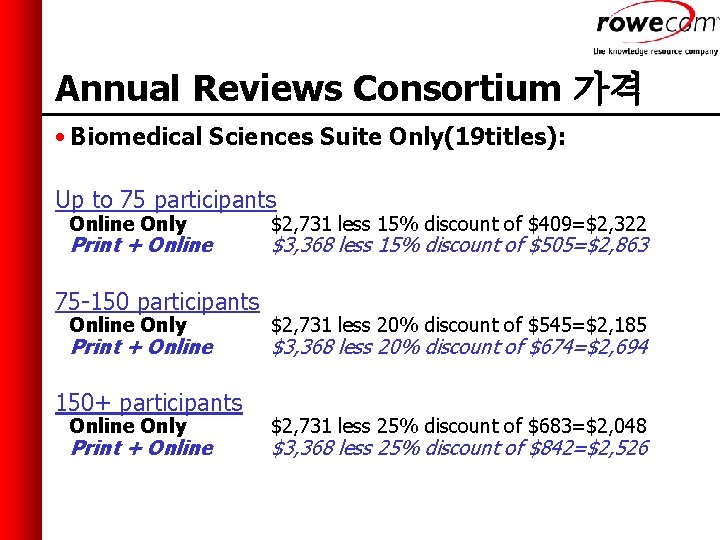 Annual Reviews Consortium 가격 • Biomedical Sciences Suite Only(19 titles): Up to 75 participants