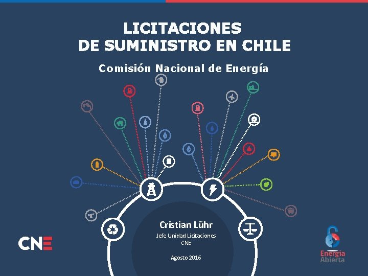 LICITACIONES DE SUMINISTRO EN CHILE Comisión Nacional de Energía Cristian Lühr Jefe Unidad Licitaciones