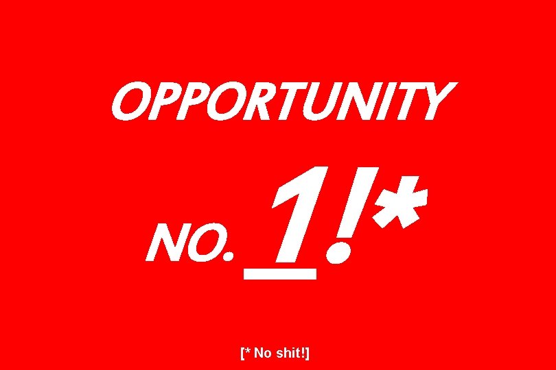 OPPORTUNITY NO. 1!* [* No shit!] 