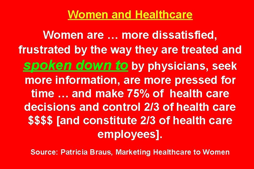 Women and Healthcare Women are … more dissatisfied, frustrated by the way they are