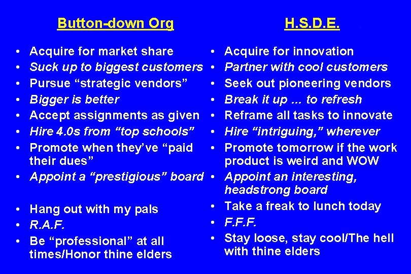 Button-down Org • • H. S. D. E. Acquire for market share Suck up
