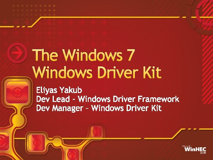 The Windows 7 Windows Driver Kit Eliyas Yakub Dev Lead - Windows Driver Framework