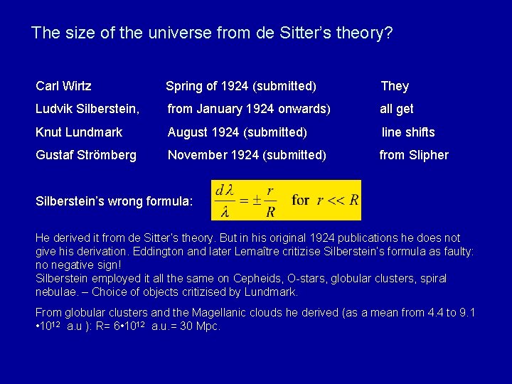 The size of the universe from de Sitter’s theory? Carl Wirtz Spring of 1924