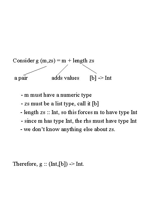 Consider g (m, zs) = m + length zs a pair adds values [b]