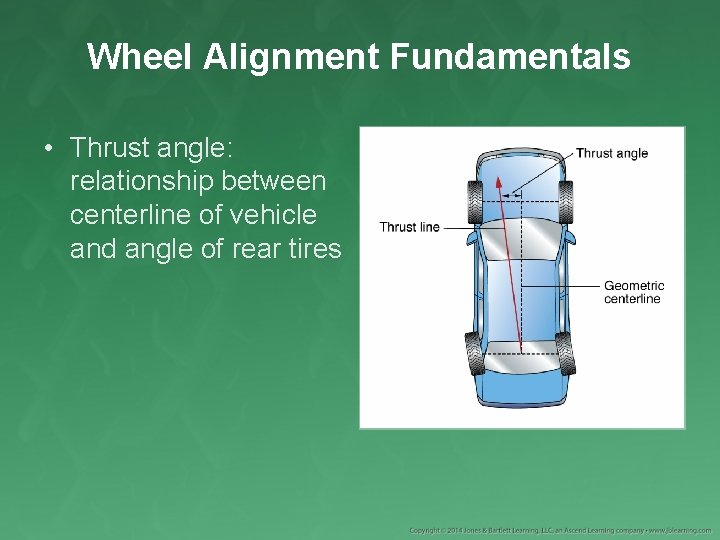 Wheel Alignment Fundamentals • Thrust angle: relationship between centerline of vehicle and angle of