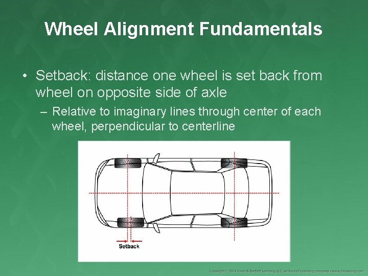 Wheel Alignment Fundamentals • Setback: distance one wheel is set back from wheel on