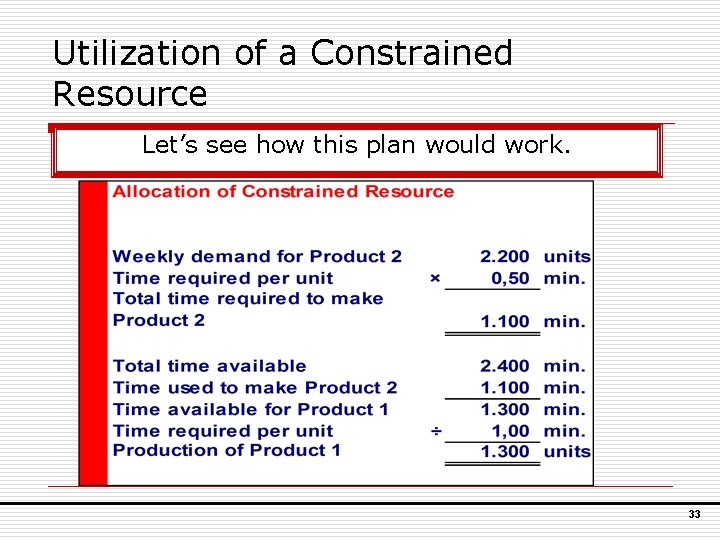 Utilization of a Constrained Resource Let’s see how this plan would work. 33 