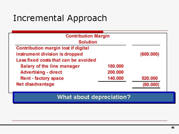Incremental Approach What about depreciation? 40 