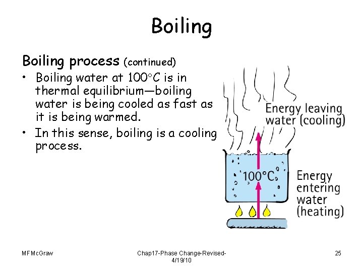 Boiling process (continued) • Boiling water at 100 C is in thermal equilibrium—boiling water