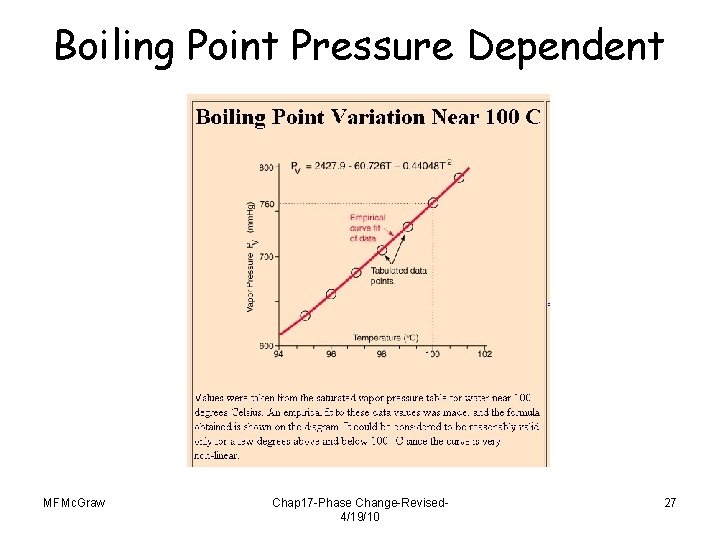 Boiling Point Pressure Dependent MFMc. Graw Chap 17 -Phase Change-Revised 4/19/10 27 
