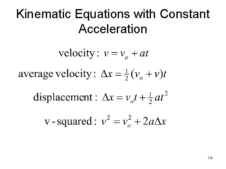 Kinematic Equations with Constant Acceleration 14 