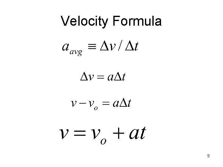 Velocity Formula 9 