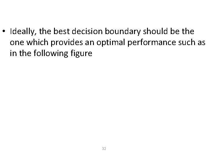  • Ideally, the best decision boundary should be the one which provides an