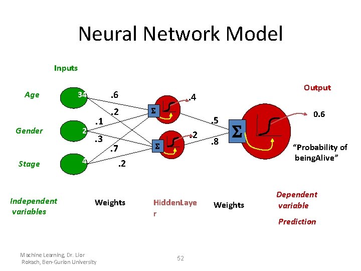 Neural Network Model Inputs Age Gender Stage Independent variables . 6 34 2 .