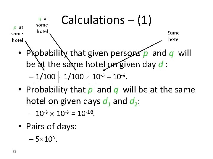 p at some hotel q at some hotel Calculations – (1) Same hotel •