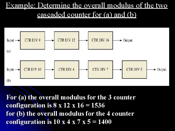 Example: Determine the overall modulus of the two cascaded counter for (a) and (b)