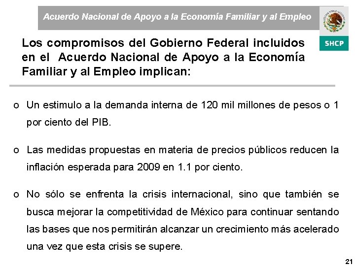 Acuerdo Nacional de Apoyo a la Economía Familiar y al Empleo Los compromisos del