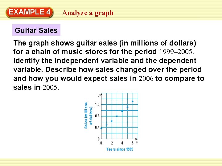 EXAMPLE 4 Analyze a graph Guitar Sales The graph shows guitar sales (in millions