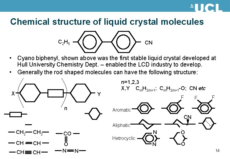 Chemical structure of liquid crystal molecules C 2 H 5 CN • Cyano biphenyl,