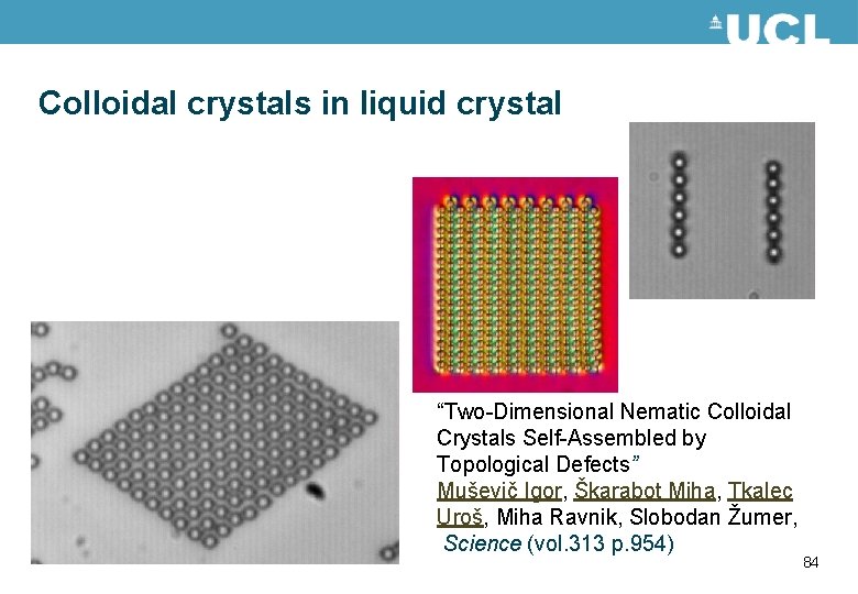 Colloidal crystals in liquid crystal “Two-Dimensional Nematic Colloidal Crystals Self-Assembled by Topological Defects” Muševič