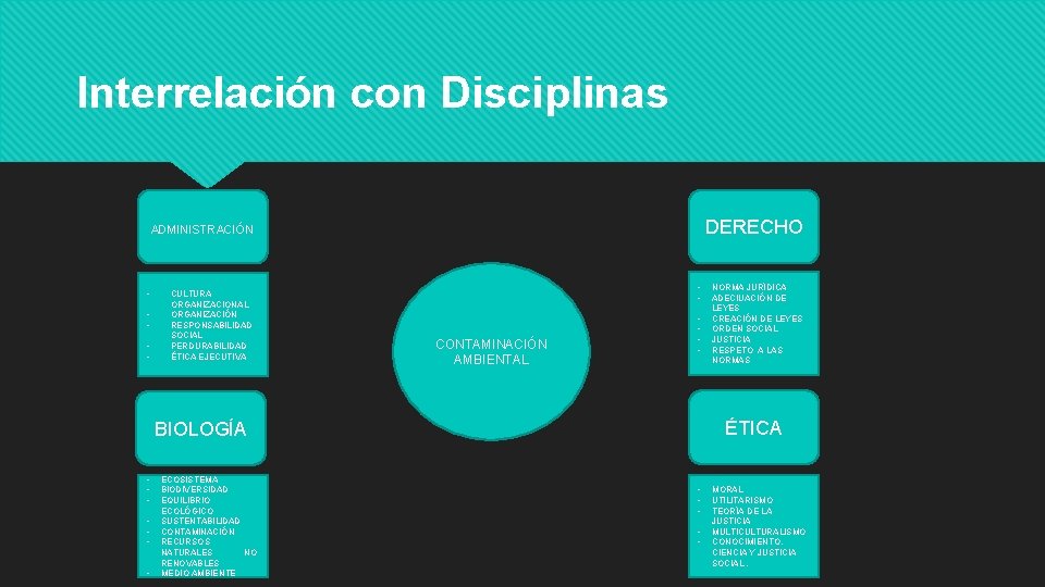 Interrelación con Disciplinas DERECHO ADMINISTRACIÓN • • • CULTURA ORGANIZACIONAL ORGANIZACIÓN RESPONSABILIDAD SOCIAL PERDURABILIDAD