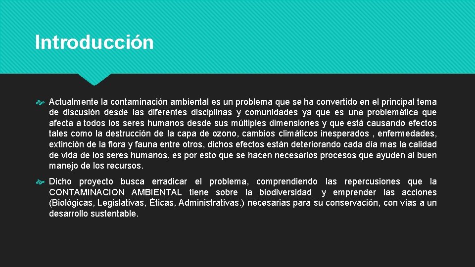 Introducción Actualmente la contaminación ambiental es un problema que se ha convertido en el