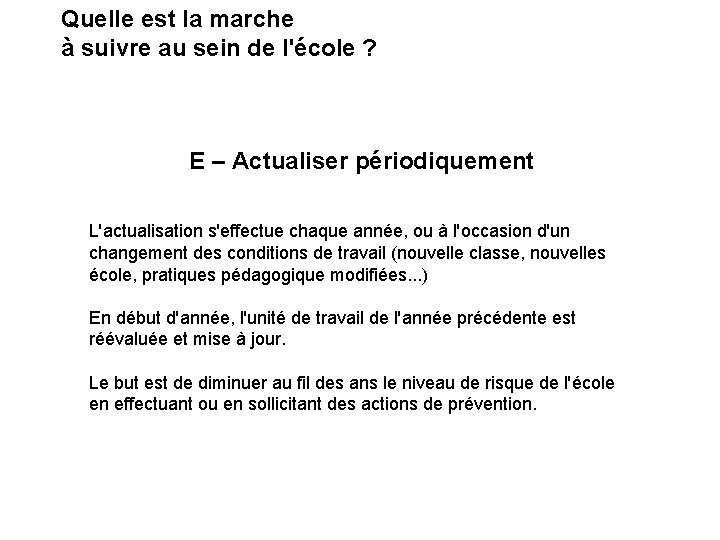 Quelle est la marche à suivre au sein de l'école ? E – Actualiser