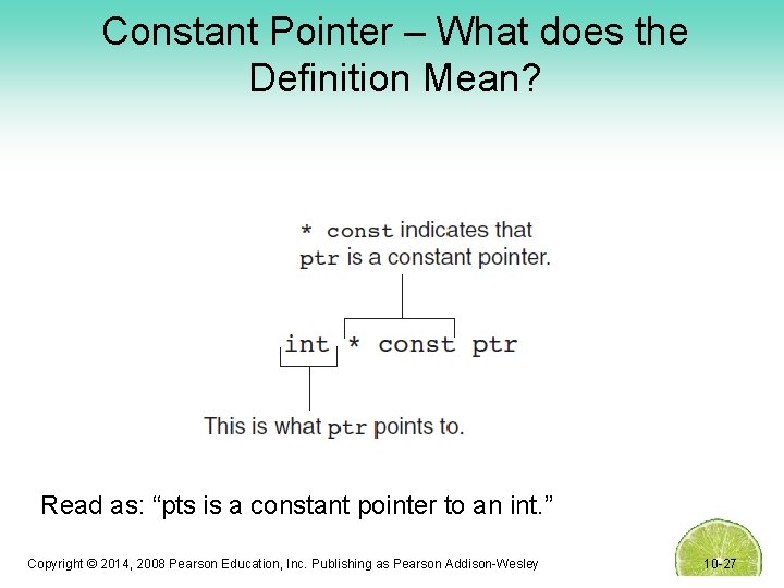 Constant Pointer – What does the Definition Mean? Read as: “pts is a constant