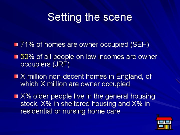 Setting the scene 71% of homes are owner occupied (SEH) 50% of all people